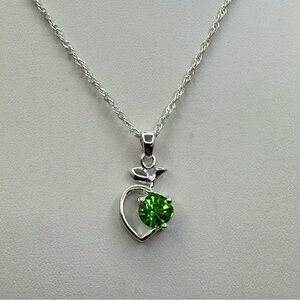 Silver Plated Green Crystal Heart Apple Pendant Necklace